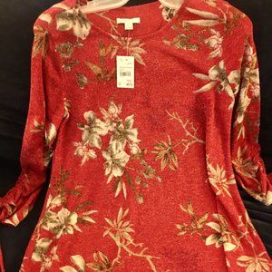 EST. 1946 Red Floral Gold Metallic Tunic size XS (Medium) NWTs
